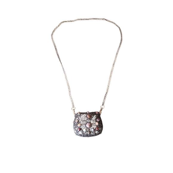 Unbranded Handbags - Vintage Sajai Metal Purse with Natural Agate Stones & Chain Strap